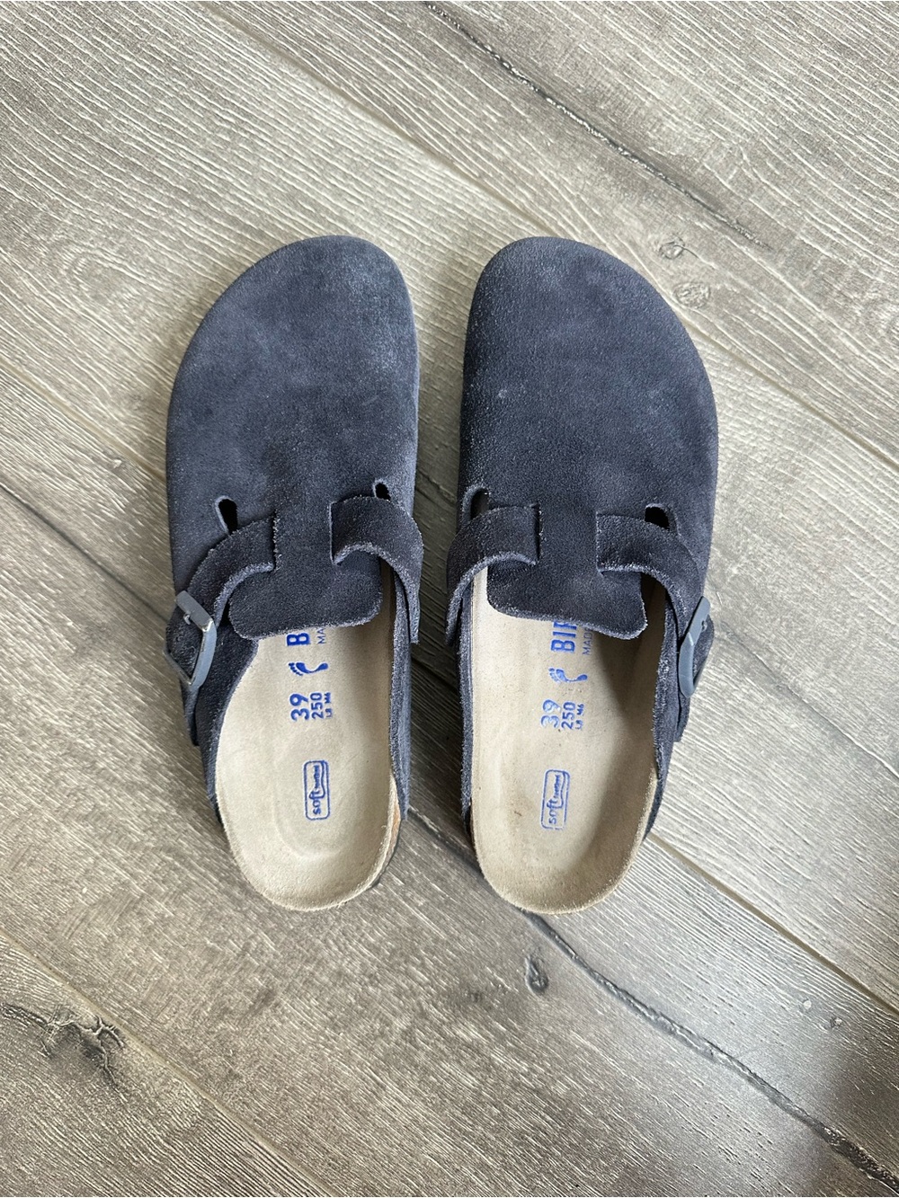 Birkenstock Boston Slip-On Clogs in Dark Navy Suede